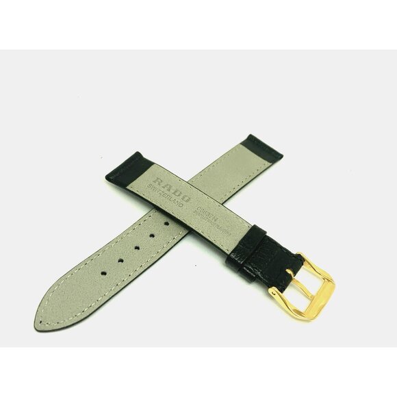 Rado Watch Replacement Band Black Leather Strap 17mm Lug Gold Steel Clasp - Picture 8 of 9